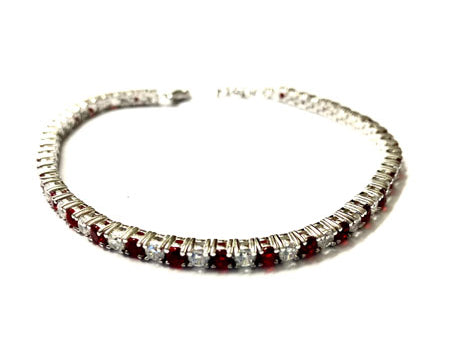 Ruby Cubic Zirconia Claw Set Silver 3mm Stone Tennis Bracelet