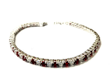 Ruby Cubic Zirconia Claw Set Silver 3mm Stone Tennis Bracelet