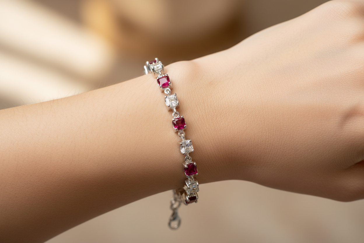 Ruby & White Cubic Zirconia Bracelet