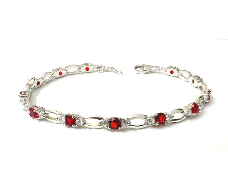 Ruby & White Cubic Zirconia Silver Bracelet