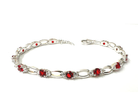 Ruby & White Cubic Zirconia Silver Bracelet