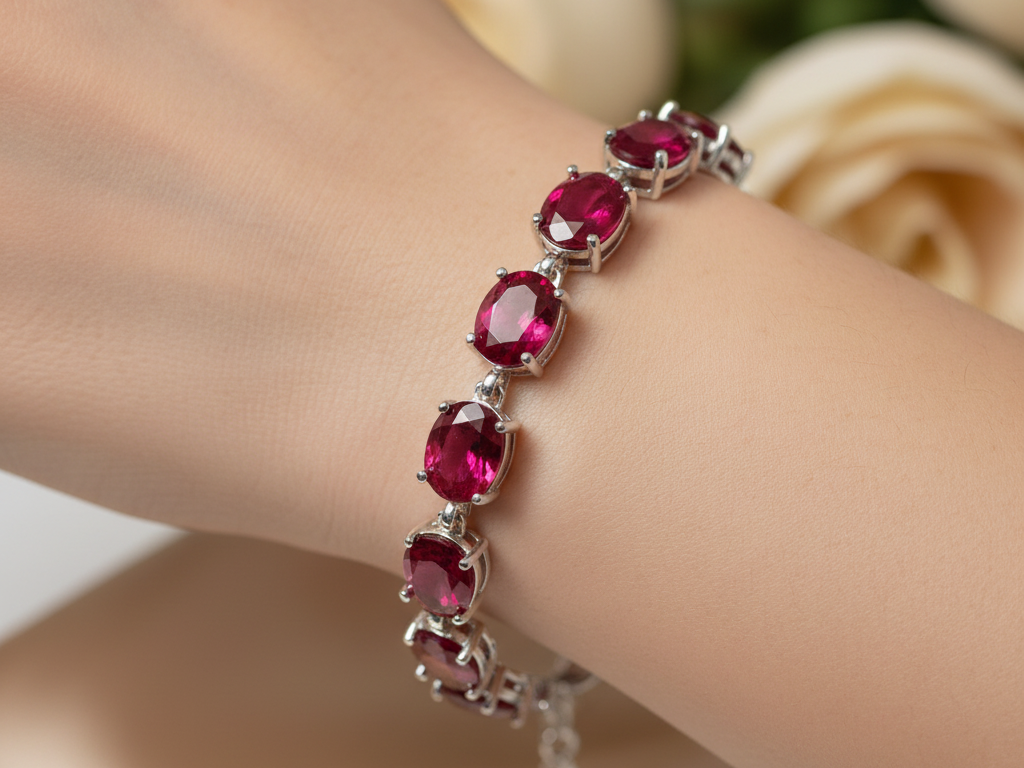 Ruby Cubic Zirconia Silver Bracelet