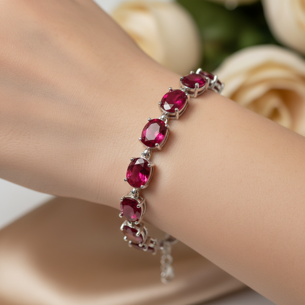 Ruby Cubic Zirconia Silver Bracelet