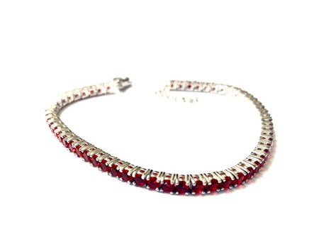 Ruby Cubic Zirconia Claw Set Tennis Silver 3mm Stone Bracelet