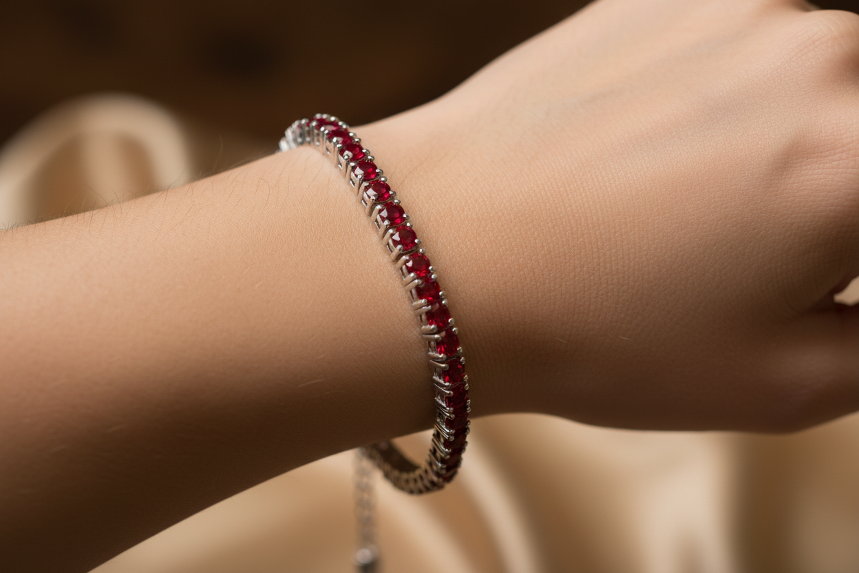 Ruby Cubic Zirconia Claw Set Tennis Silver 3mm Stone Bracelet