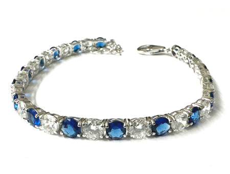 A White And Sapphire Cubic Zirconia Tennis 5mm stone Claw set Silver Bracelet