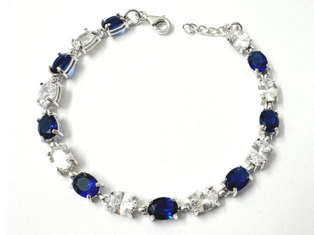 Sapphire And White  Cubic Zirconia Silver Bracelet