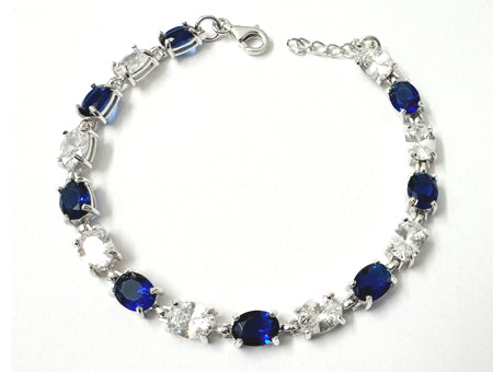 Sapphire And White  Cubic Zirconia Silver Bracelet
