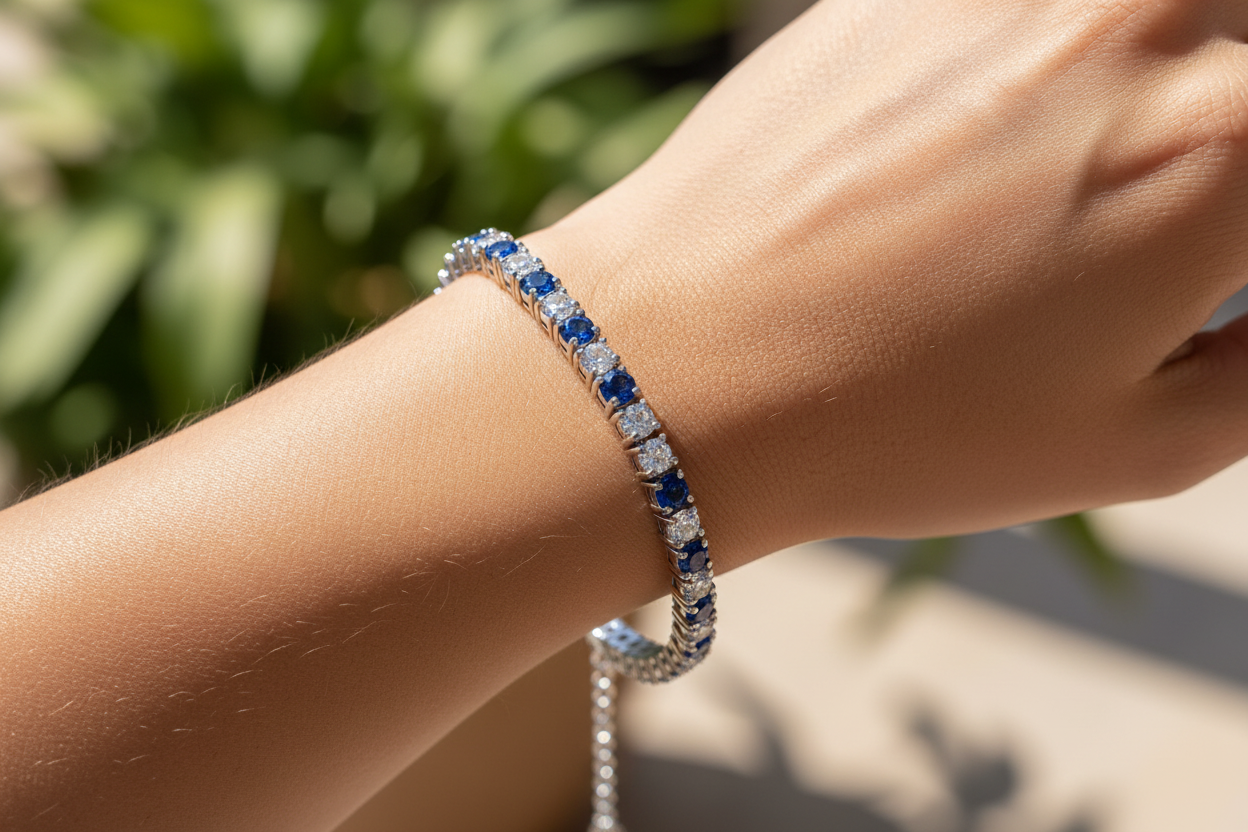 Sapphire Cubic Zirconia Claw Set Tennis Bracelet