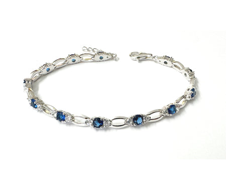 Sapphire & White Cubic Zirconia Silver Bracelet