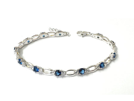 Sapphire & White Cubic Zirconia Silver Bracelet