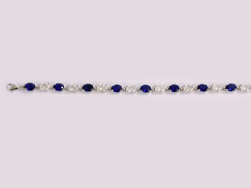 Sapphire And White  Cubic Zirconia Silver Bracelet