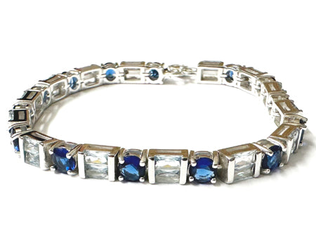 A Sapphire And Aquamarine Cubic Zirconia Silver Bracelet
