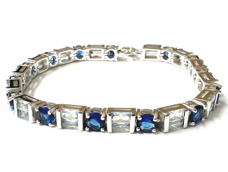 A Sapphire And Aquamarine Cubic Zirconia Silver Bracelet