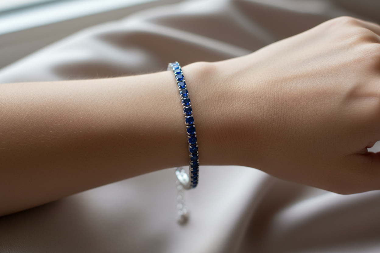 Sapphire Cubic Zirconia Claw Set Tennis Bracelet