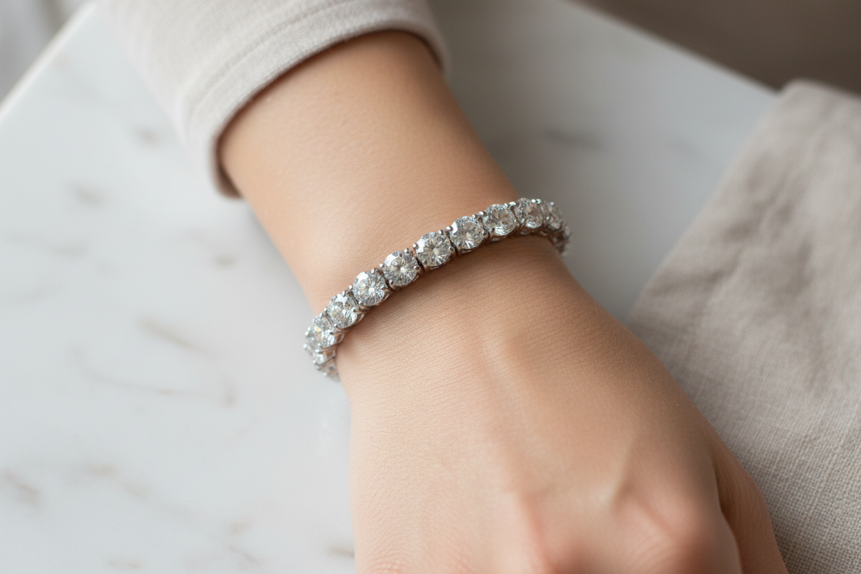 A White Cubic Zirconia Tennis 4mm stone Silver Bracelet