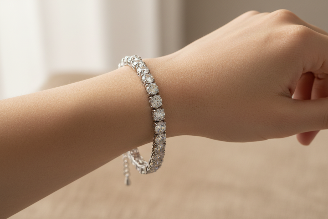 A White Cubic Zirconia Tennis 5mm stone Claw set Silver Bracelet