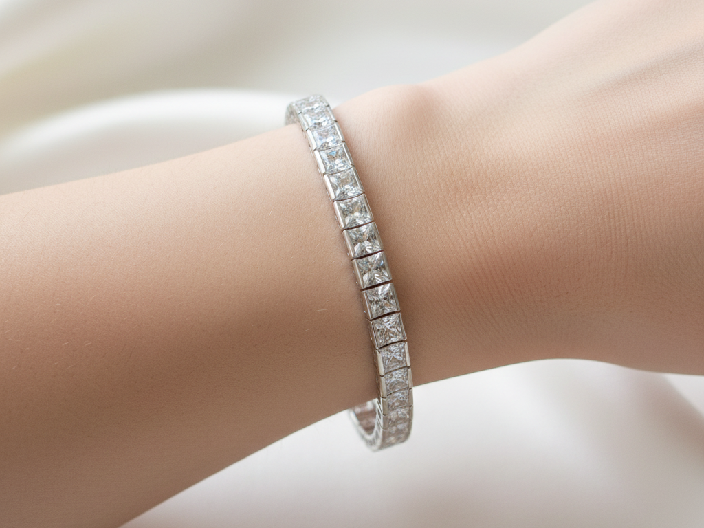 Cubic Zirconia Silver 2×2 Stone Bracelet