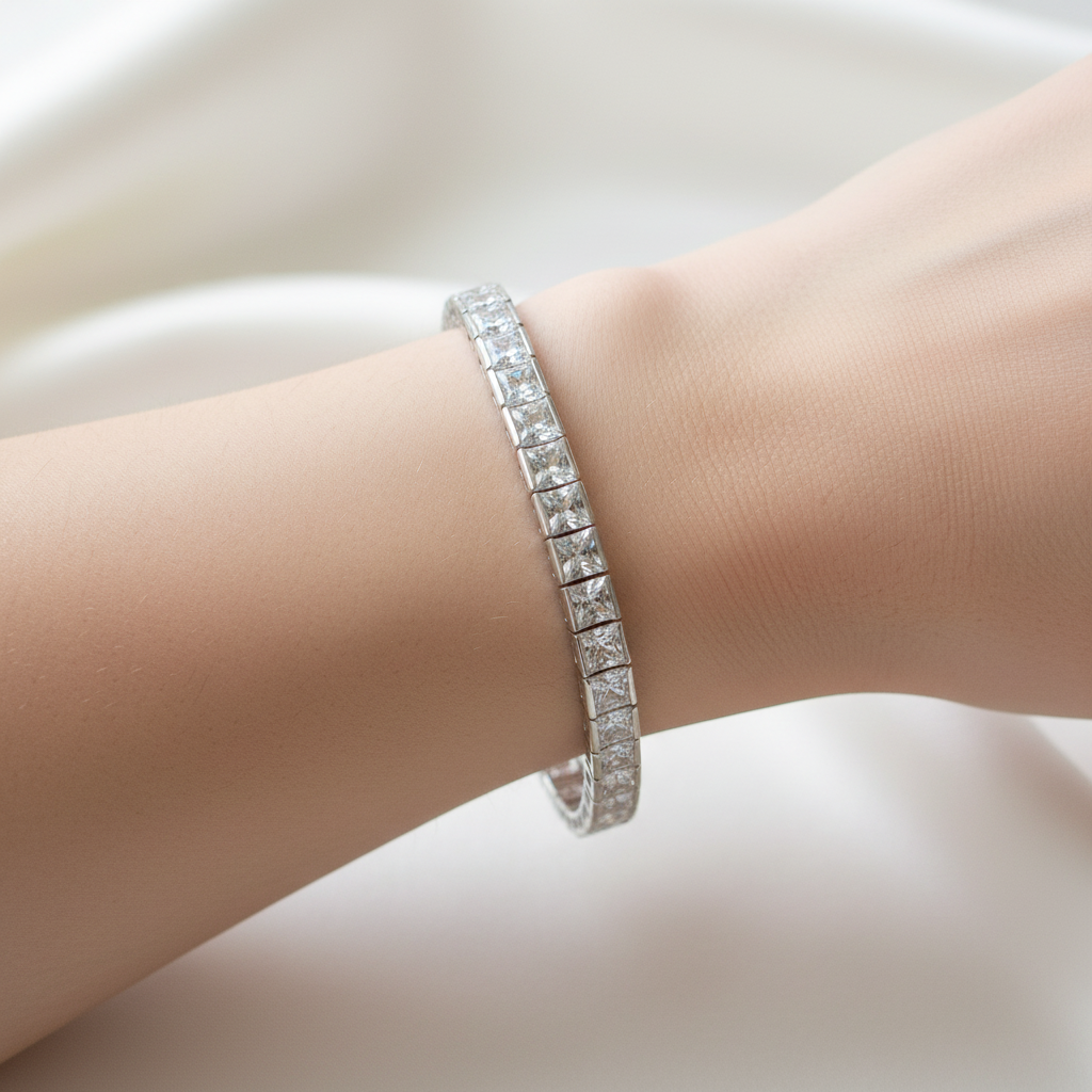 Cubic Zirconia Silver 2×2 Stone Bracelet