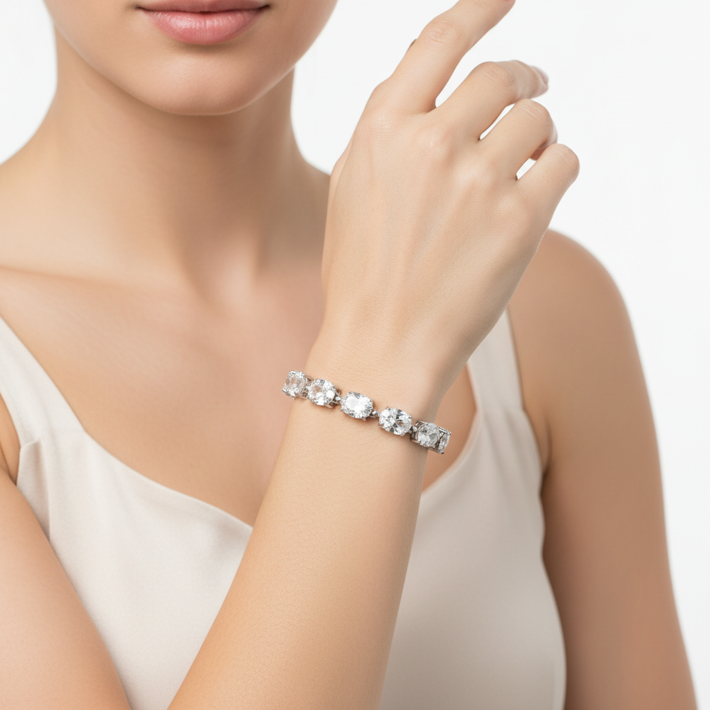 White Cubic Zirconia Silver Bracelet