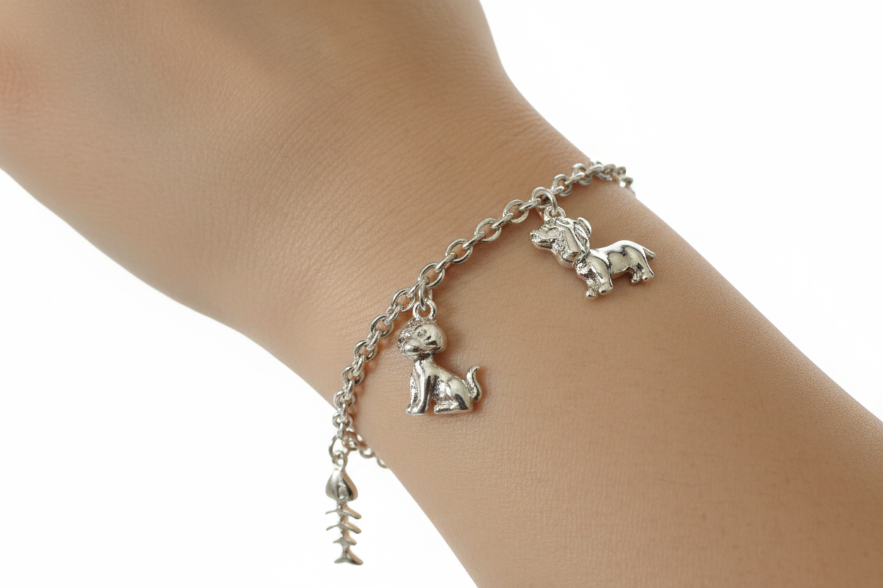 A White Cubic Zirconia Silver Animal Charm Bracelet