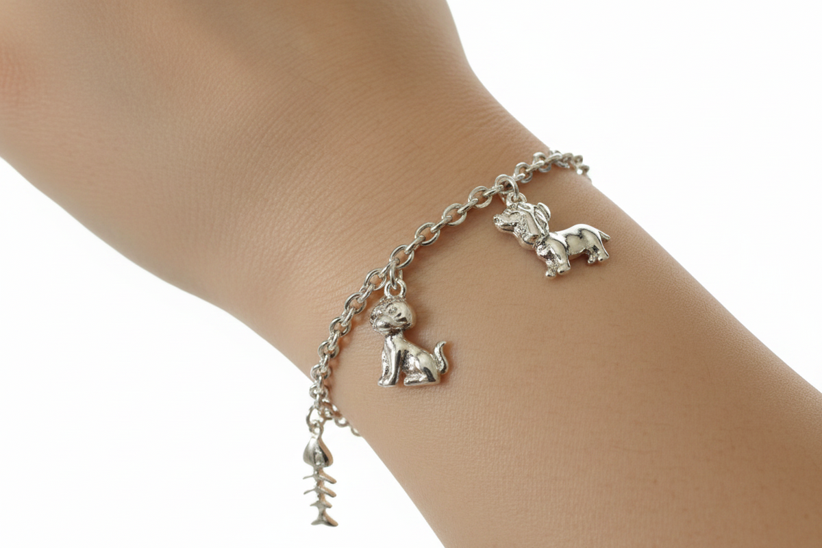 A White Cubic Zirconia Silver Animal Charm Bracelet