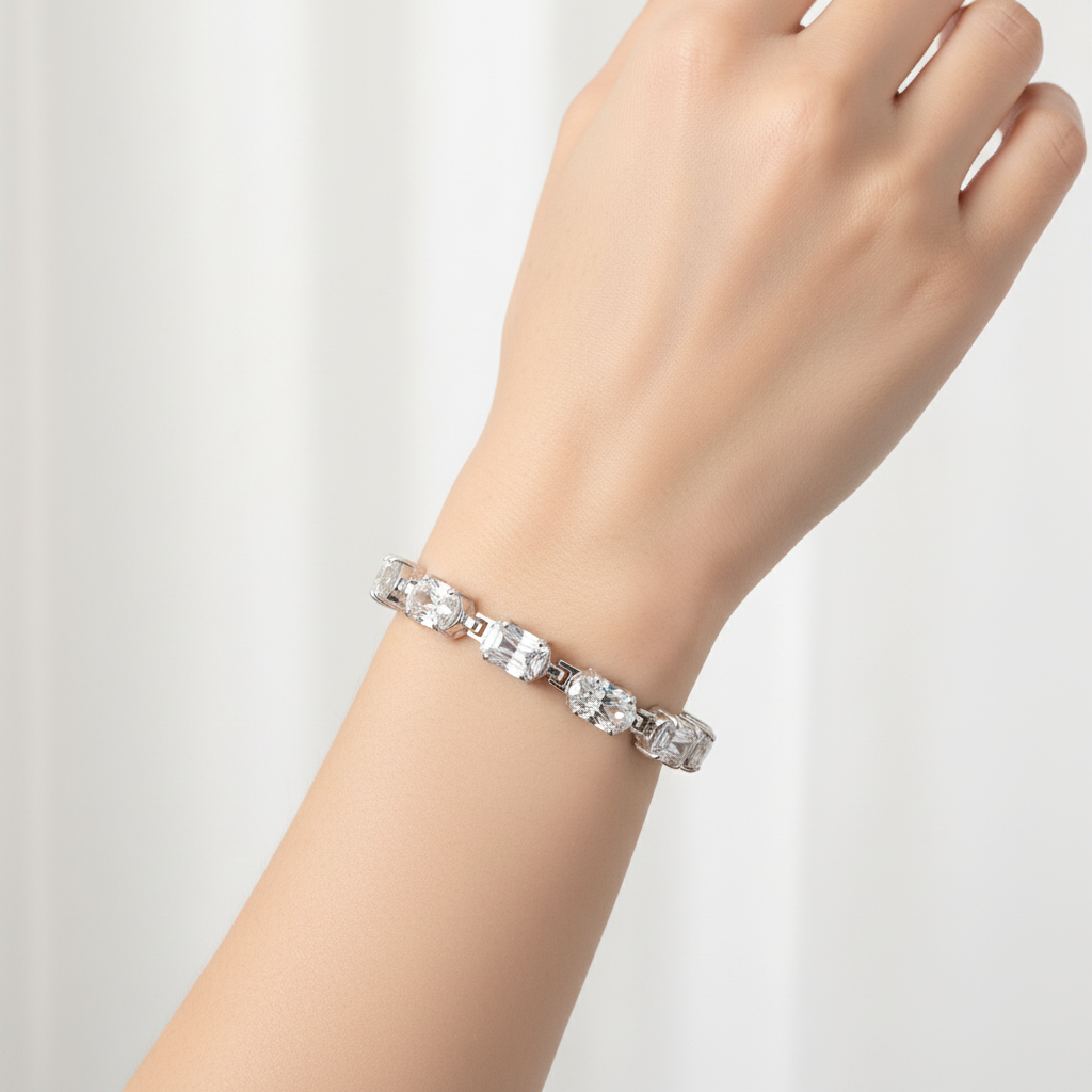 White Cubic Zirconia Silver Bracelet