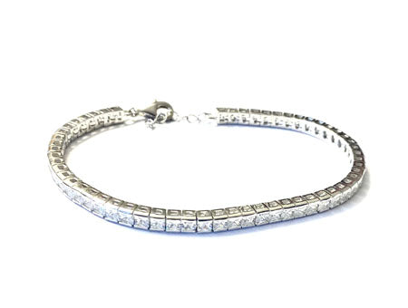 A White Cubic Zirconia Princess Cut Tennis Silver 3 x 3 mm Stone Bracelet