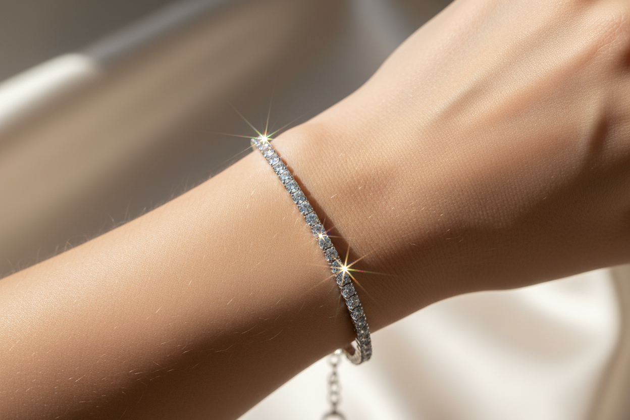 A White Cubic Zirconia Tennis 2 mm Stone Silver Bracelet