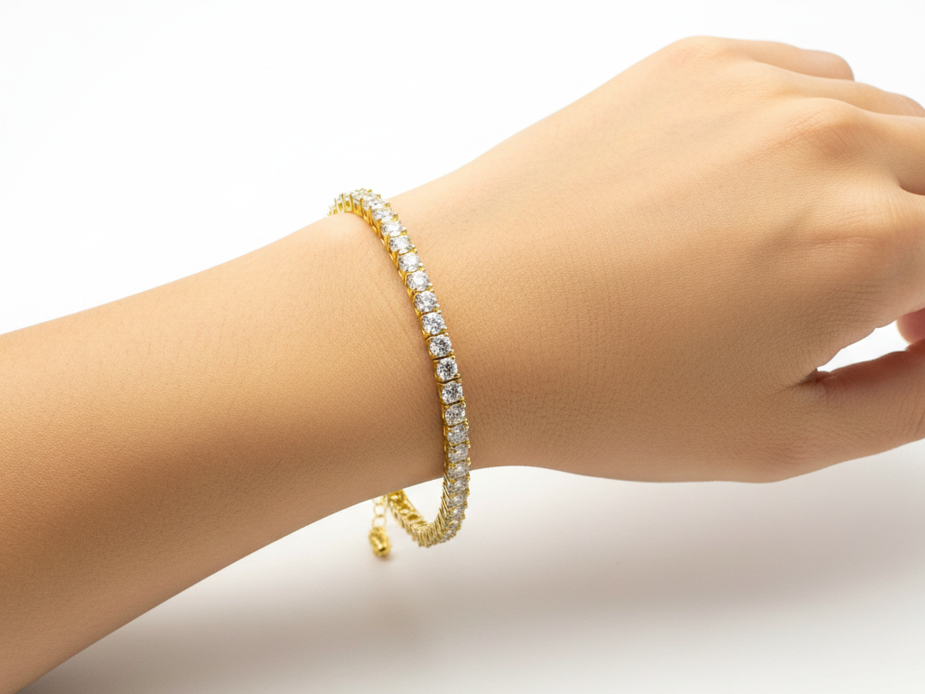 Yellow Plated on Silver Cubic Zirconia 3×3 mm Stone Tennis Bracelet