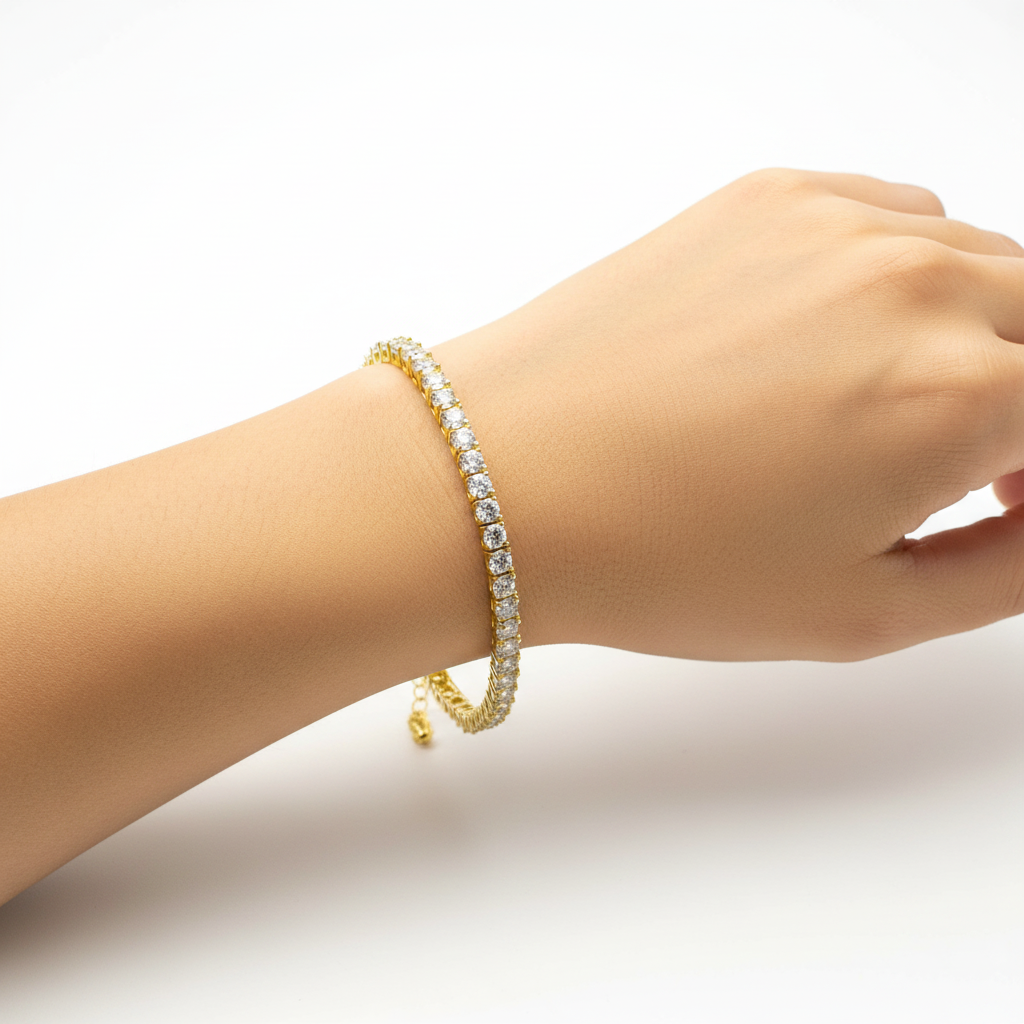 Yellow Plated on Silver Cubic Zirconia 3×3 mm Stone Tennis Bracelet