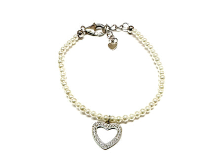 A Kids Silver Pearl With Heart Bracelet