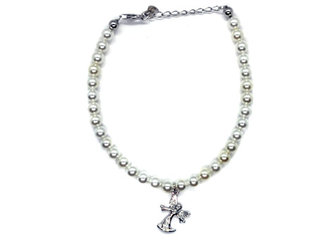 A Kids Silver Pearl With Angel Bracelet