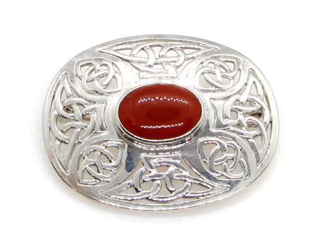 Celtic Brown Agate Stone Silver Brooch