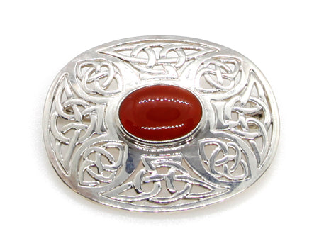 Celtic Brown Agate Stone Silver Brooch
