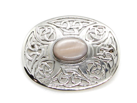 Celtic Pink M O P Stone Silver Brooch