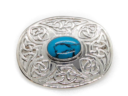 Celtic Torquoise Stone Silver Brooch