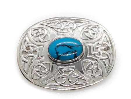 Celtic Torquoise Stone Silver Brooch