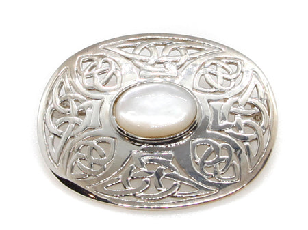 Celtic White M O P Stone Silver Brooch