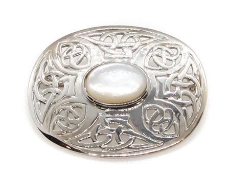 Celtic White M O P Stone Silver Brooch