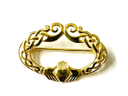 Claddagh Yellow Plated on Silver Brooch