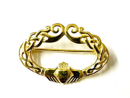 Claddagh Yellow Plated on Silver Brooch