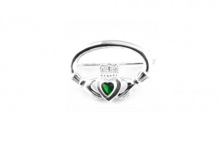 Claddagh Brooch Silver with Emerald Cubic Zirconia