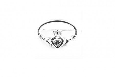 Claddagh Brooch Silver with White Cubic Zirconia