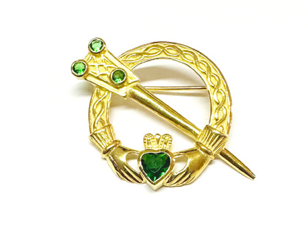 Tara Gold Plated Silver Brooch  with Emerald Cubic Zirconia Stone