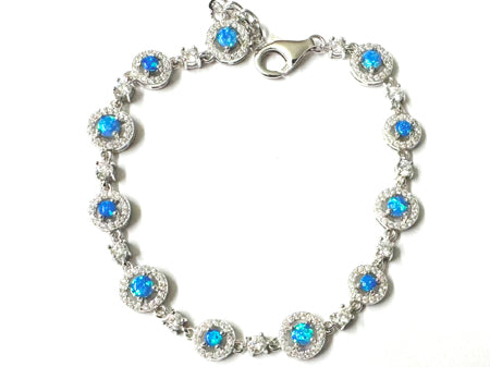 Blue Opal With Cz Silver Bracelet