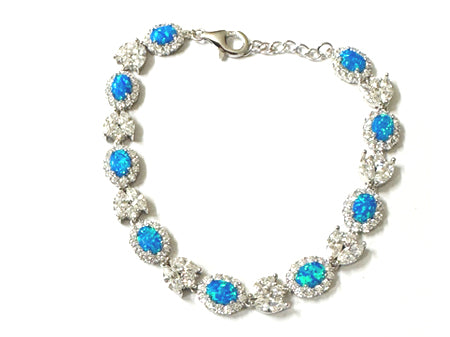 Silver Blue Opal With Cz Bracelet