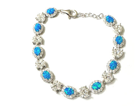 Silver Blue Opal With Cz Bracelet