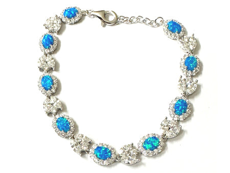 Blue Opal And Cz Silver Earring
