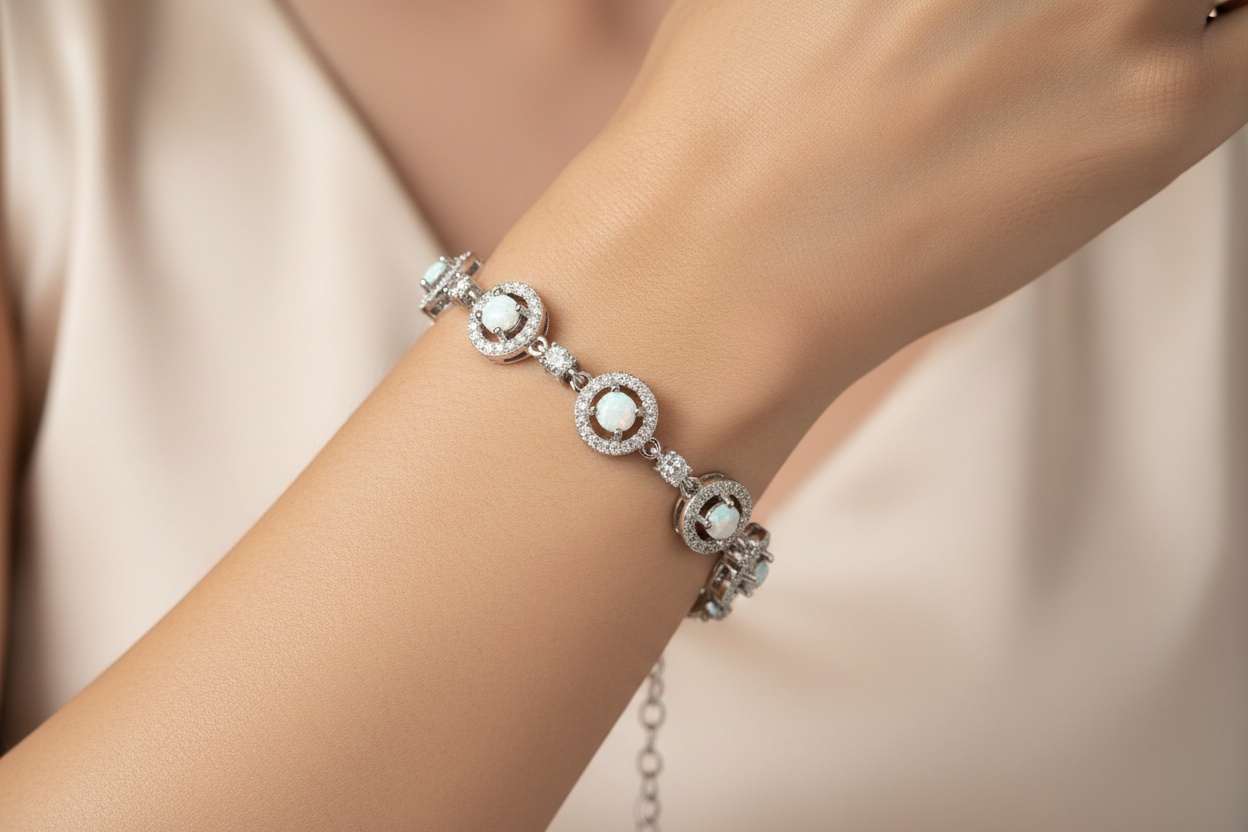 Opal With Cz Silver Bracelet